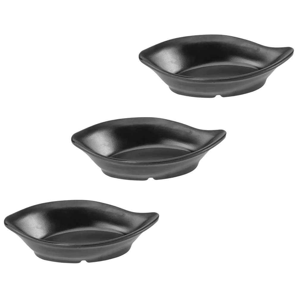

3 Pcs Melamine Seasoning Dish Tableware Simple Black Color Condiment Plates Long Term Use Safe Healthy Dining Table Decoration
