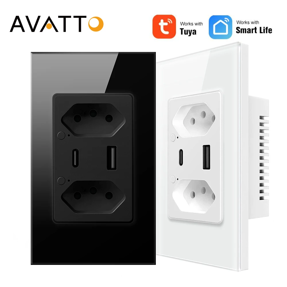 AVATTO WiFi/Zigbee Smart Wall Socket Dual Outlet USB Type-C Charge Port Adapter Electrical Plug 16A Power,Work for Alexa Google