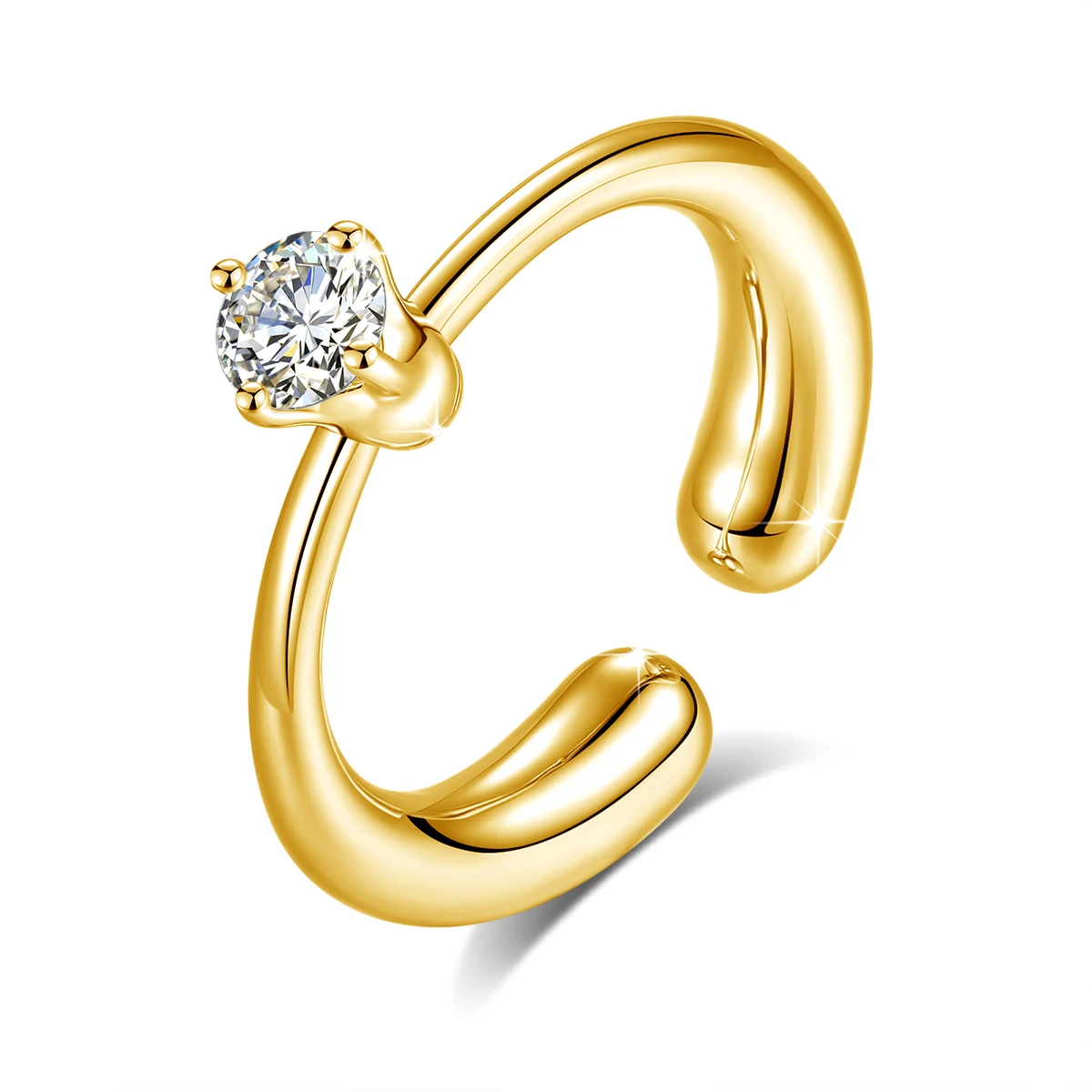 

Изящное регулируемое кольцо из серебра 925 пробы с позолотой и муассанитом для женщин, гипоаллергенное, тонкое ювелирное украшение, подарок