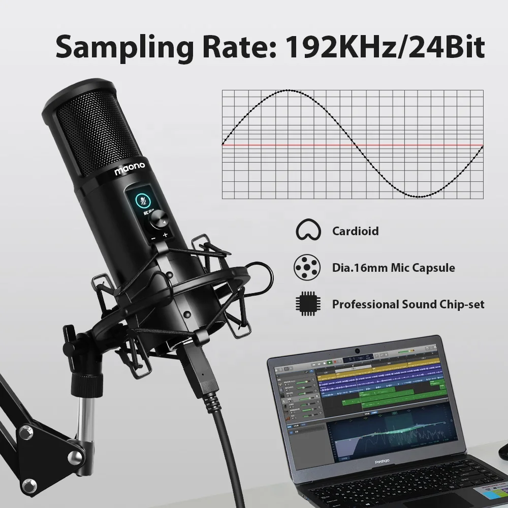 MAONO Professional USB Microphone Studio Mic with  Mic Gain Knob and One-Touch Mute Podcasting Gaming Microphones view 2
