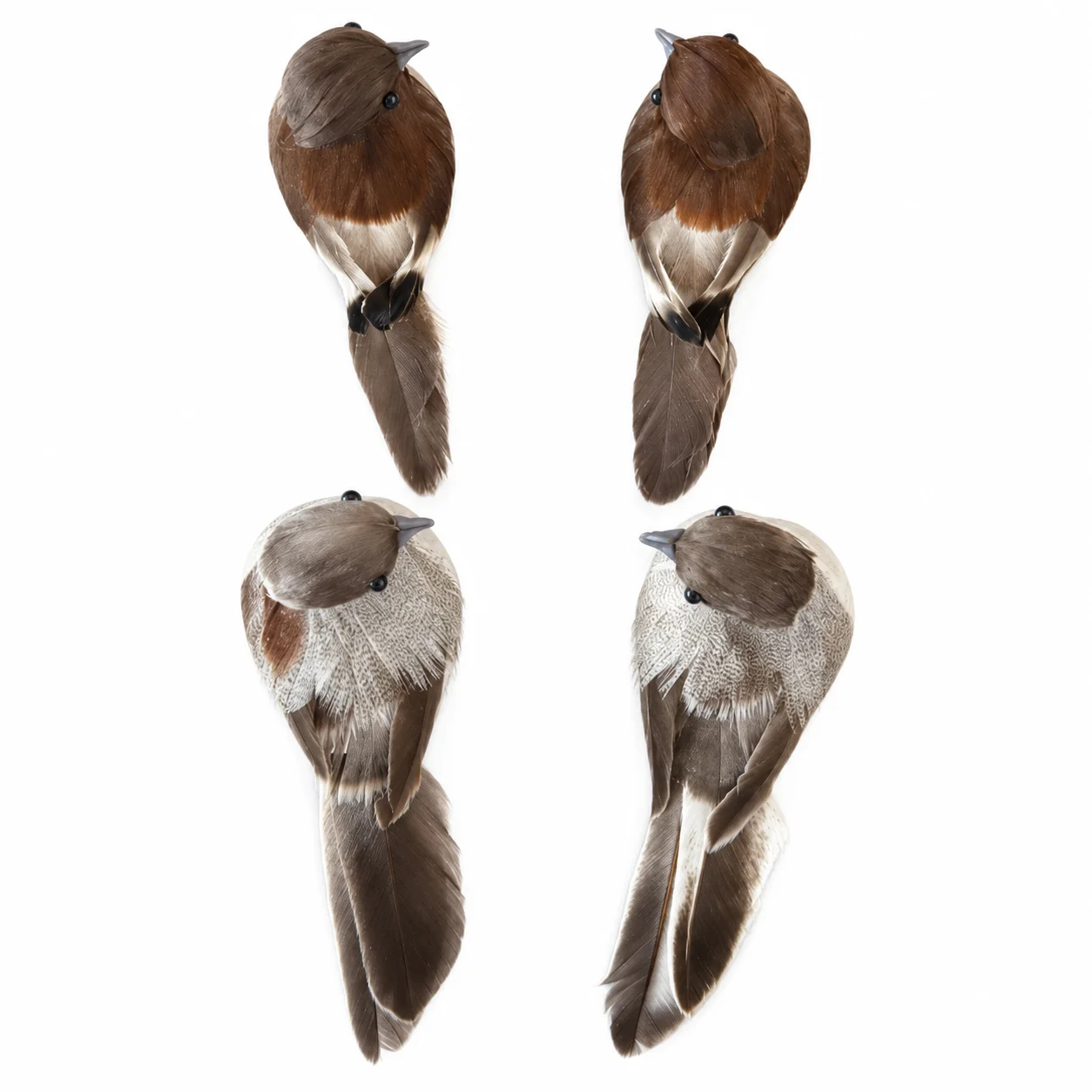 4PCS Artificial Bird Ornaments Brown Feather Decorations for Home Garden Tree Display