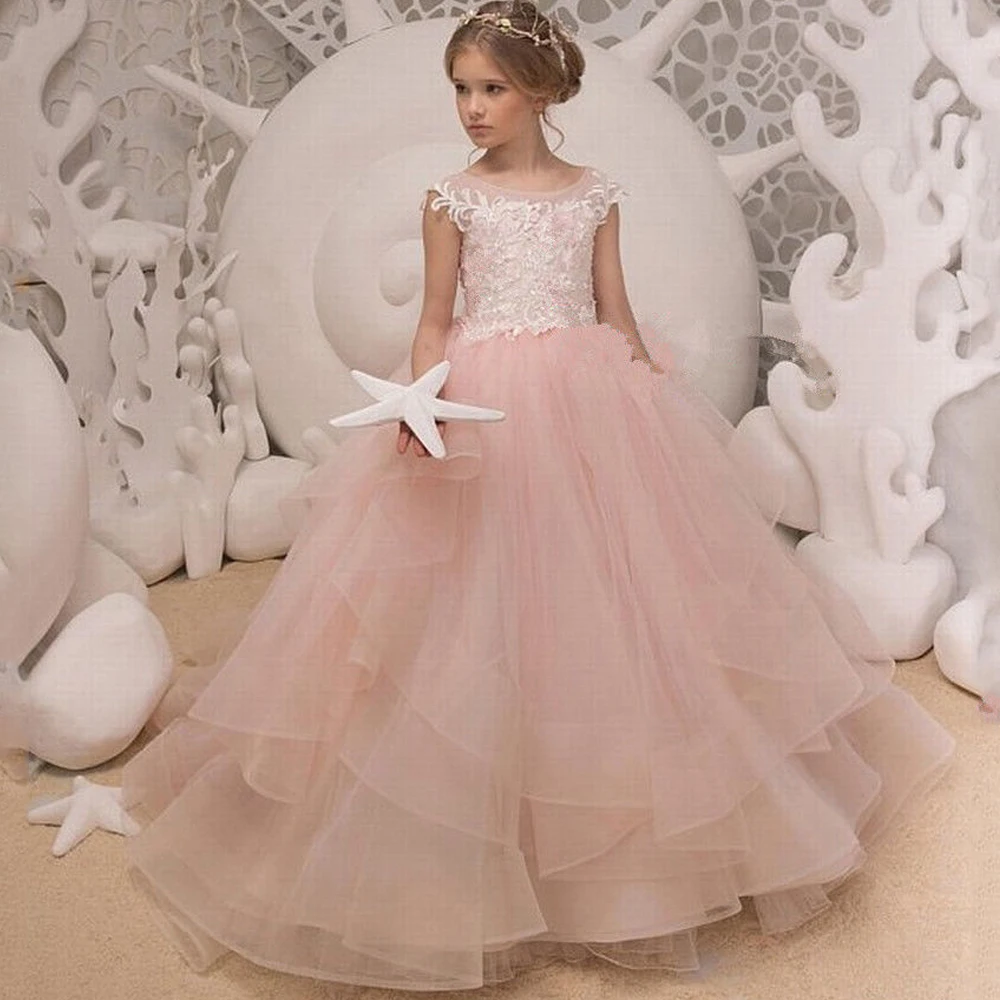 Vestido de flores para niña, bonito vestido rosa sin mangas para fiesta de cumpleaños, 2023