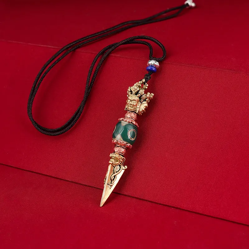 New Tibetan Vajrakilaya Phurba Vajra Ritual Pendant Brass Copper Dzi Bead Unisex Jewelry