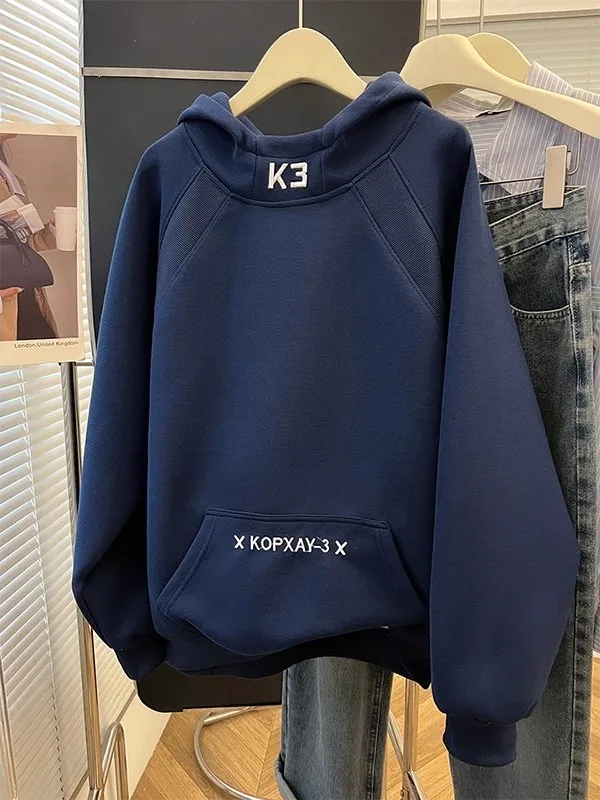 

Heavyweight 300 Pou Embroidered Hoodie Men's Faion Brand Color Blo Boxy Sle Couple's Outerwear Casual Long Sve Co...