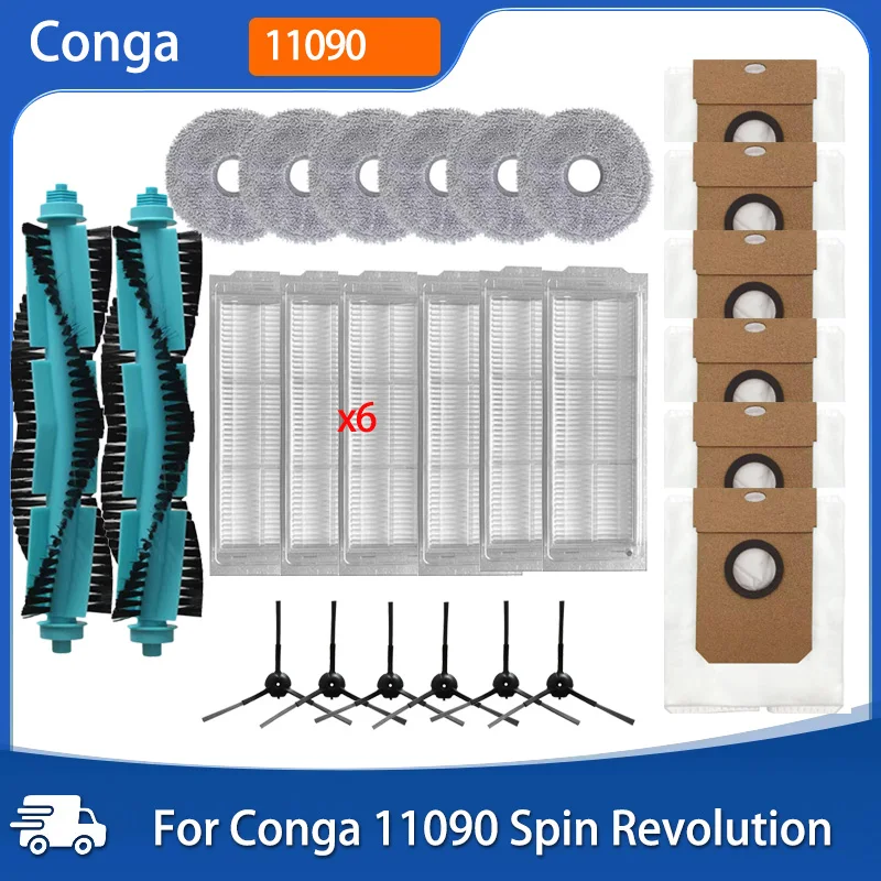 Accessories For Cecotec Conga 11090 Spin Revolution Replacement Spare Parts Main Side Brush Hepa Filter Mop Dust Bag