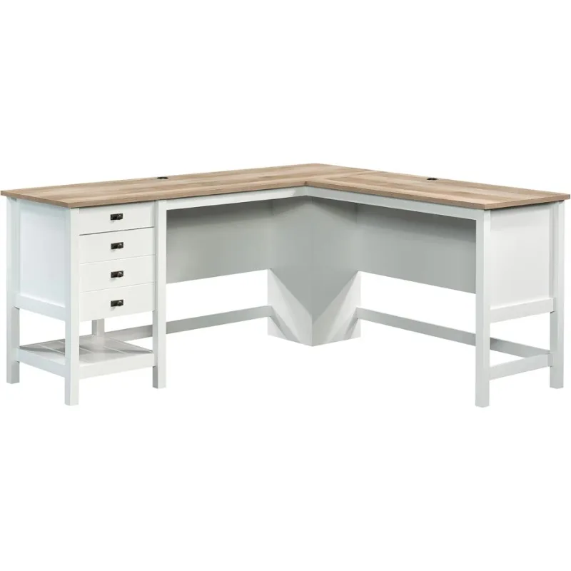 

L Shaped Desk Computer Desk with Drawers, with Optional File Cabinet Storage, Cable Management, in Soft White Finish