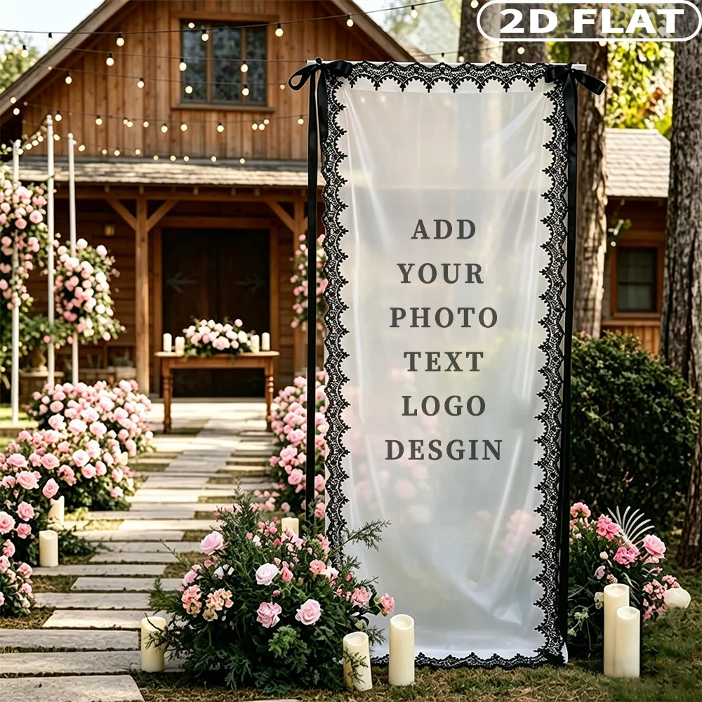 2D FLAT 1pc Personalized Lace Wedding Welcome Sign, Custom Lace Party Supplies Set, DIY Couple Photos, Names, Date & Custom Text
