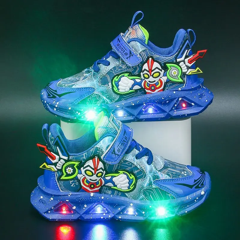 Chłopięce trampki z diodami LED zapalają się na co dzień dziecięce buty japonia Anime Cartoon sportowe buty do biegania dla dzieci świecące buty do