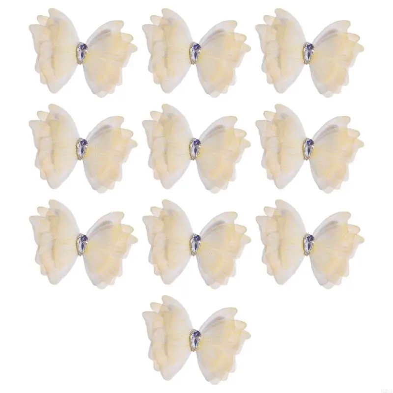 2026 New 10Pcs Teardrop Glass Tulle Butterfly Patches Craft Hair Clip Costume Decoration
