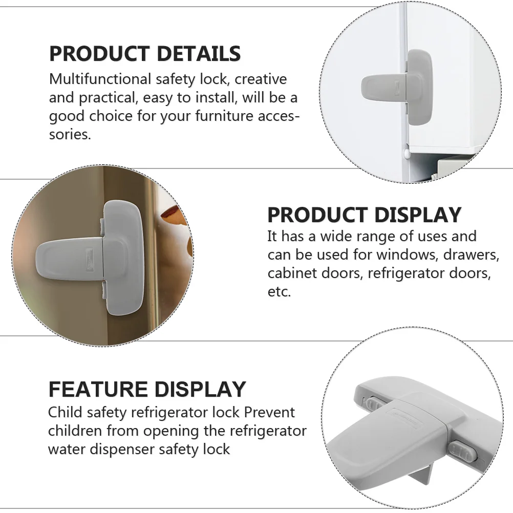 

2Pcs Cabinet Lock Child for Refrigerator Door Drawer Cupboard Safety Latch Prevent Accidental Opening