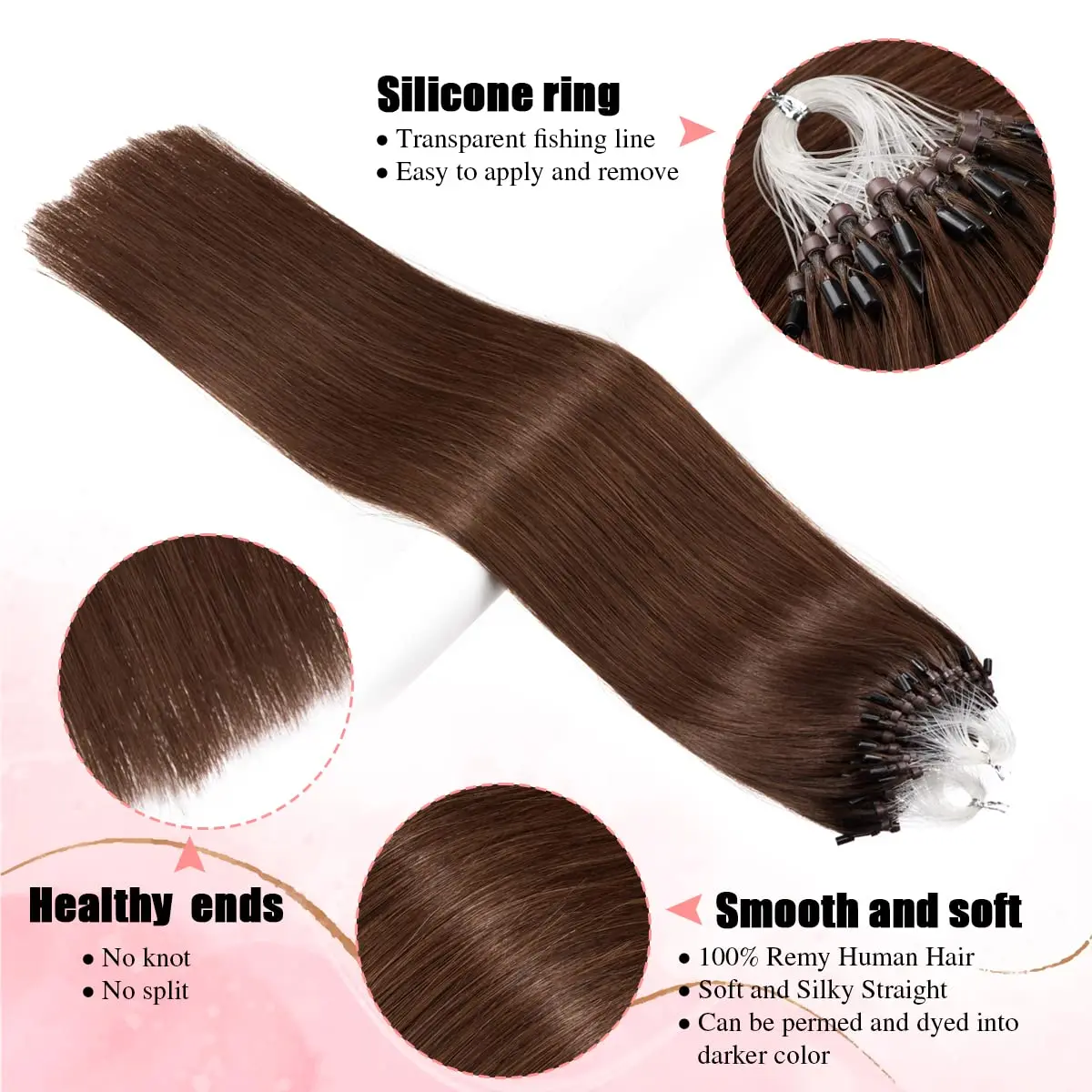 Hair Extensions Human Micro Link Hair Extensions Real Human Hair Microlink Hair Extensions human color #4