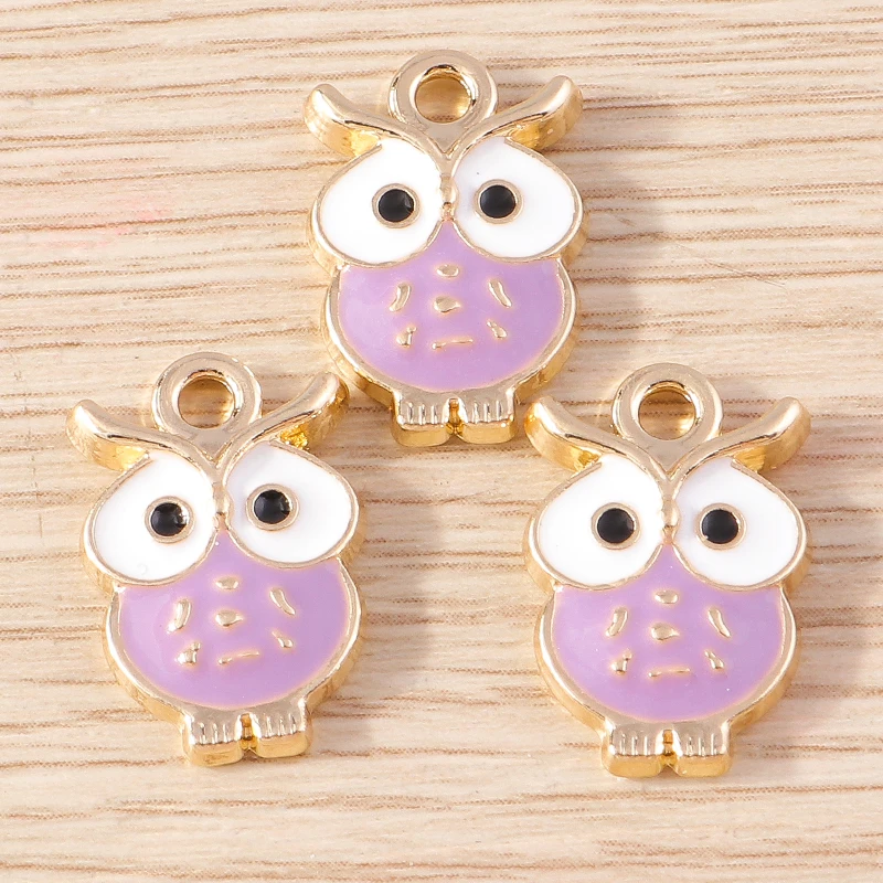 10pcs Purple Color Cute Enamel Animal Owl Cat Bird Charms Pendants for Making DIY Earrings Necklaces Bracelets Jewelry Findings