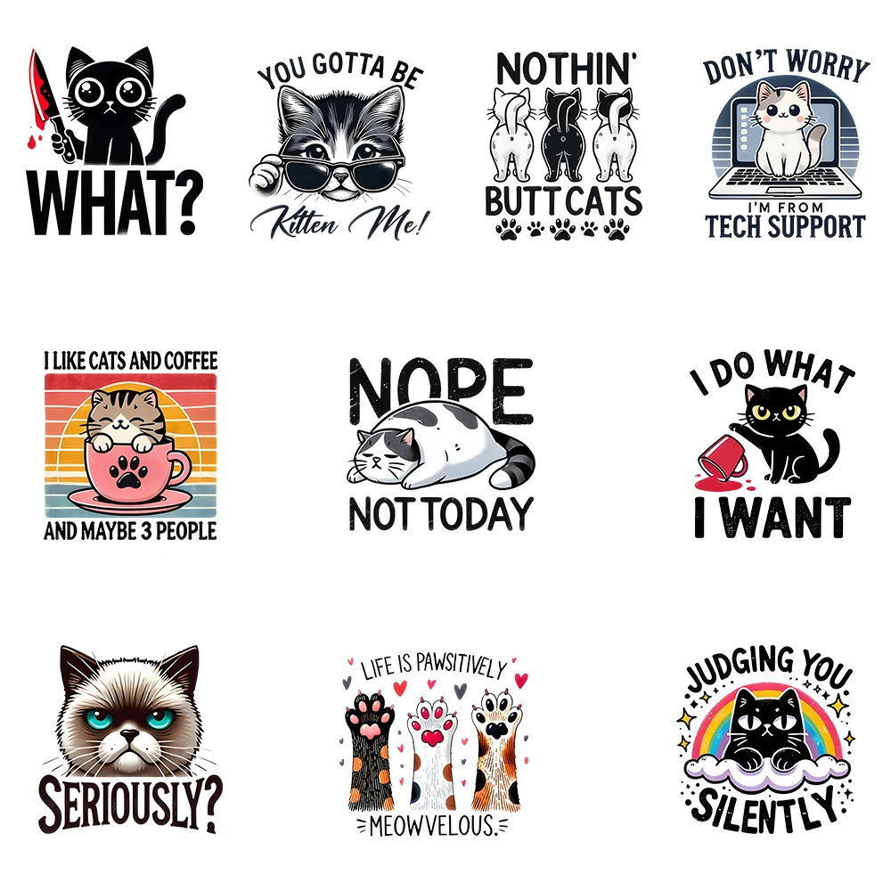 10 قطع من ملصقات نقل الحرارة الصغيرة الحجم بنمط قطة - نقل حديد متعدد الاستخدامات للقمصان والوسائد وأكياس القماش والجينز