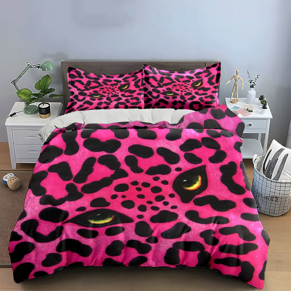 Leopard Print Home Decor Set Bedding Set with 1 Duvet Cover 2 Pillowcases Single Double King Queen, Gift