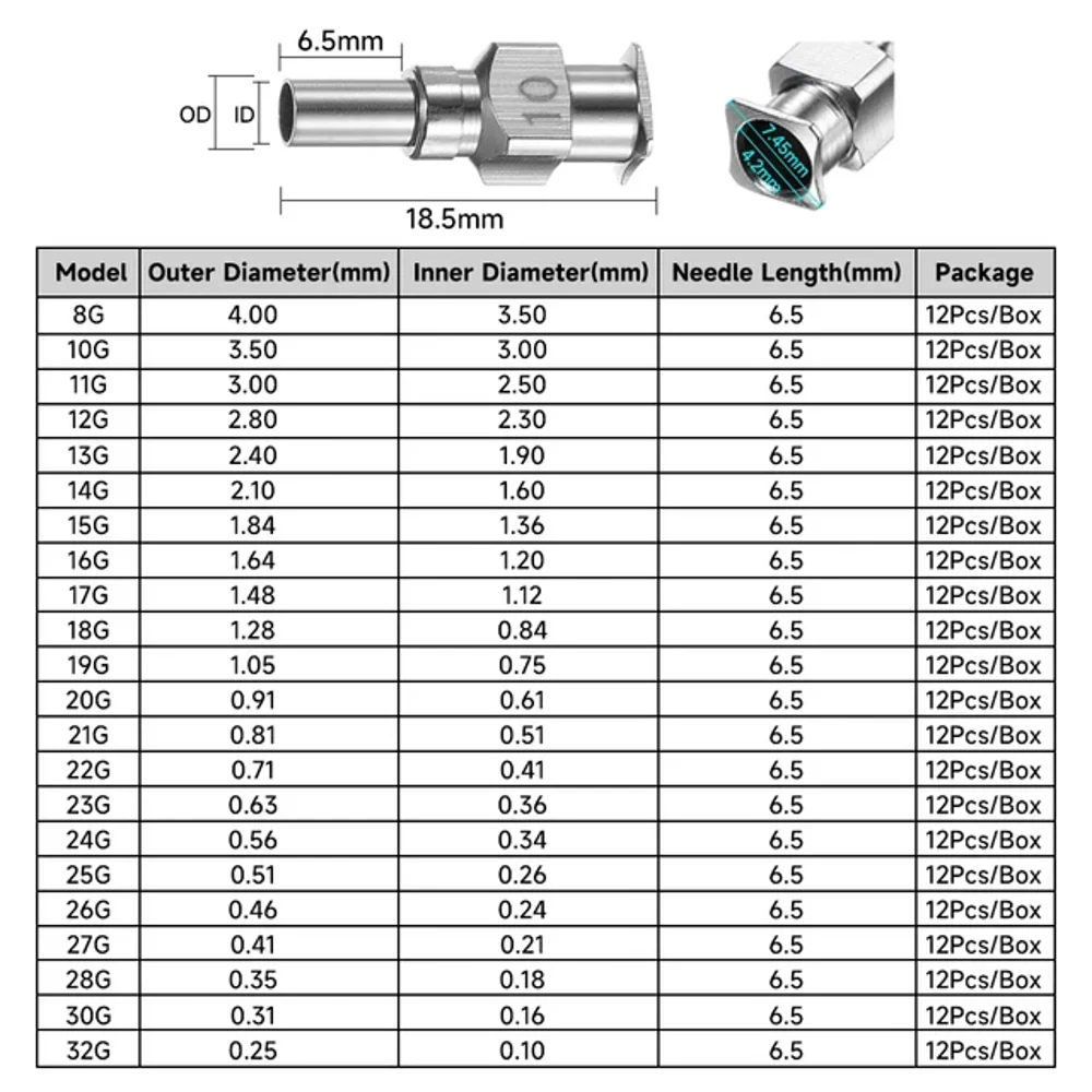 1/4 inch 6.5mm 8G-32G Stainless Steel Dispensing Needle Luer Lock Blunt Tip Industrial Glue Needle 12Pack
