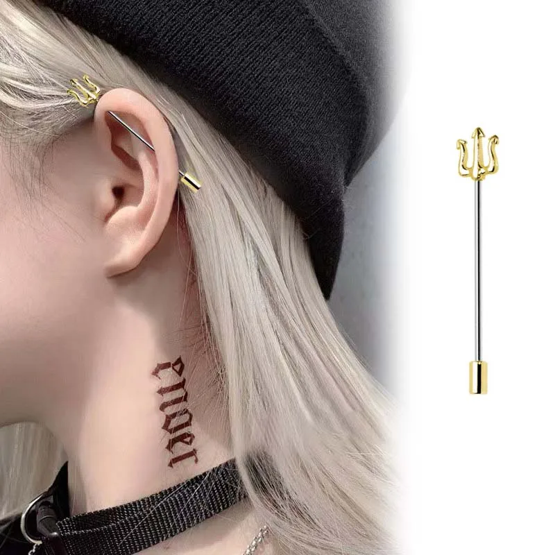 1PC Trident Industrial Piercing Barbell Stainless Steel Ear Piercing Striaight Industrial Scaffold Cartilage Punk Body Piercing