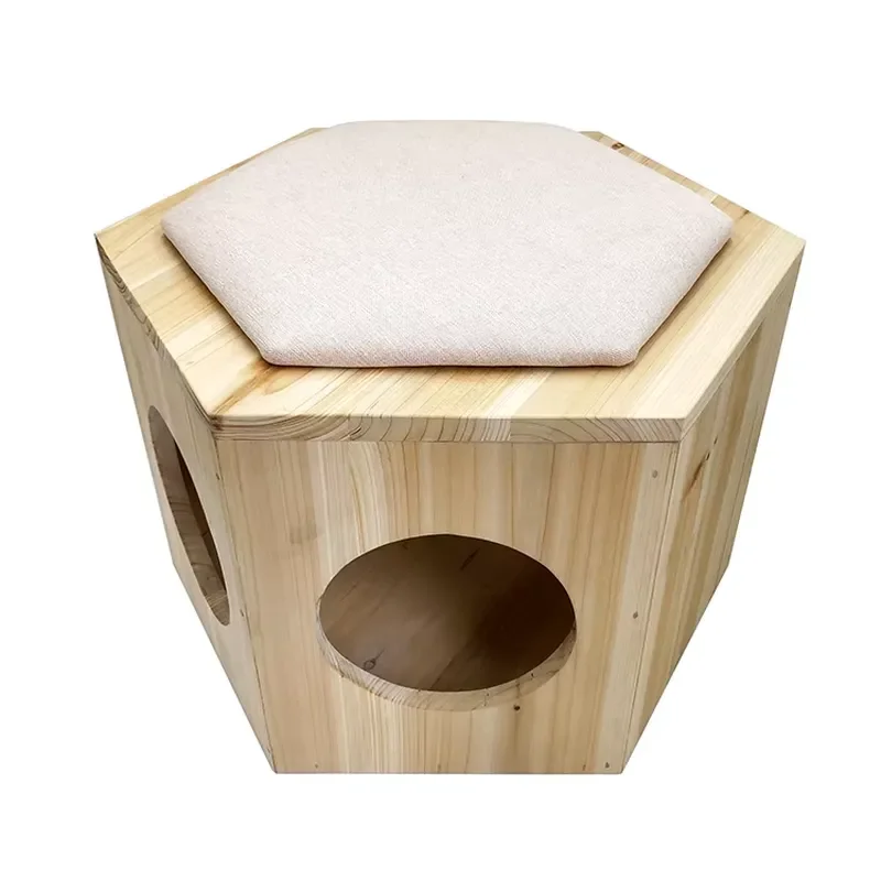 for Wooden Custom Indoor Durable Wholesale Furniture Small Cave Stool Cat Pet House Wooden Cat Bed