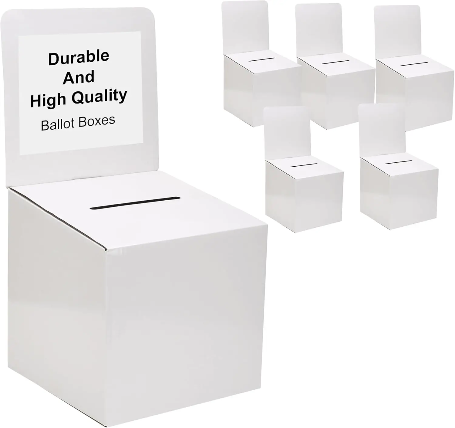 

5-Pack Donation Ballot Box, 10.5" Cardboard Raffle Ticket Box with Wide Slot, Reusable White Suggestion Box for Events
