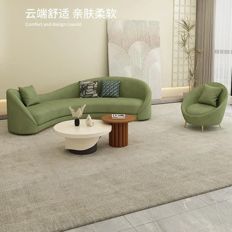 living room fabric curved s ofa, small apartment multi-person sofa coffee table, simple office negotiation s ofa