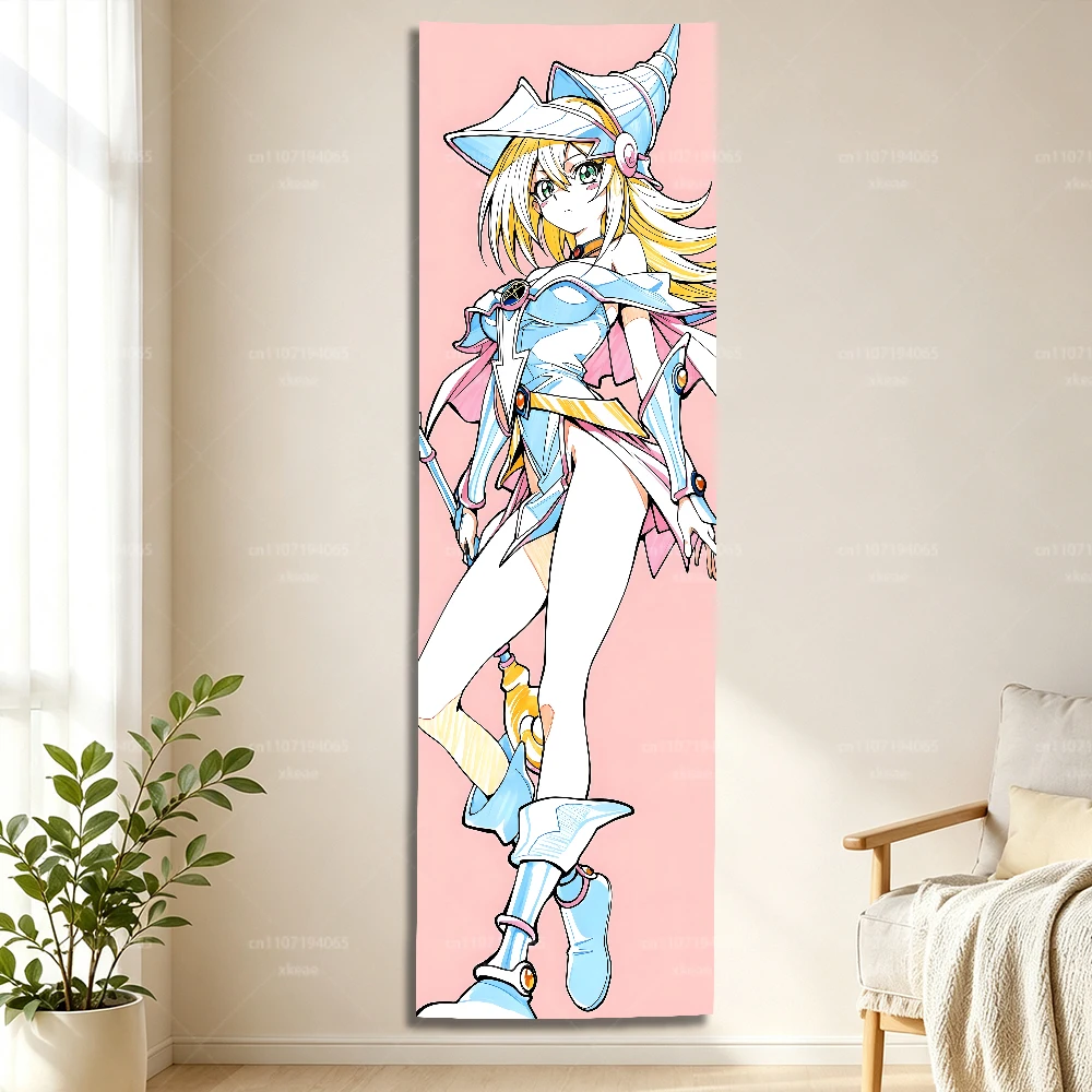 Yu-Gi-Oh Dark Magician Girl Long Vertical Tapestry, Anime Blue Pink Character Wall Hanging, Narrow Wall Art for Bedroom Dorm