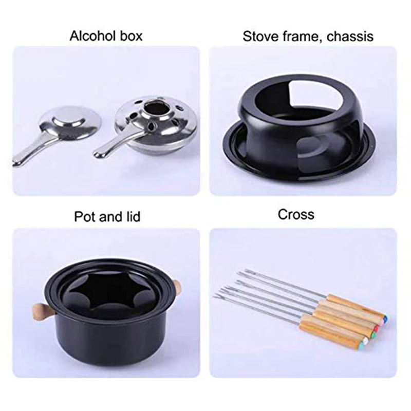 SEWS-Mini Stainless Steel Fondue Pot Set Cheese Chocolate Fondue 6 Dipping Forks And Removable Pot Melts Candy Sauce Dip