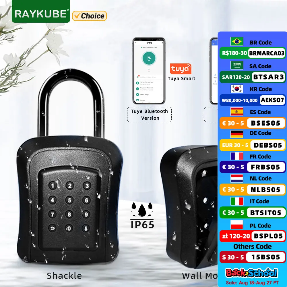 

RAYKUBE IP65 Водонепроницаемый металлический умный настенный замок для ключей с замком Tuya/TT Lock APP/Password Unlock для сейфа для ключей