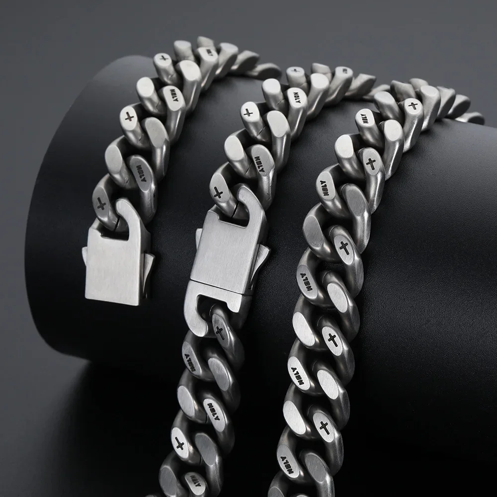 

European and American Fashion Punk Style Stainless Steel Frosted Cuban Bracelet Design Hip Hop Titanium Steel Men's Bracelet