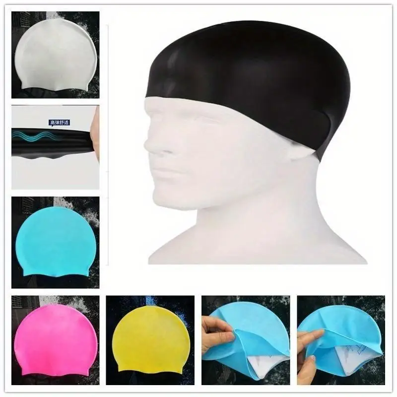 1 Pc Random Color Solid Silicone Unisex Swimming Cap for Pool Gym Fitness
