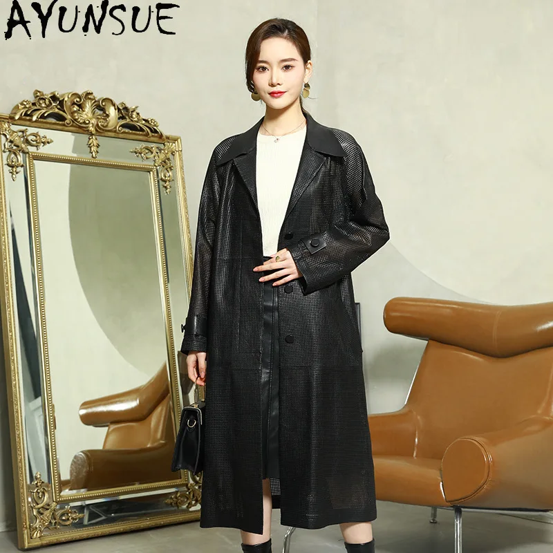 AYUNSUE 100% pelle di pecora vera pelle giacca da donna 2025 cappotto da donna stile di media lunghezza primavera autunno vestiti lace-up Jaqueta Couro