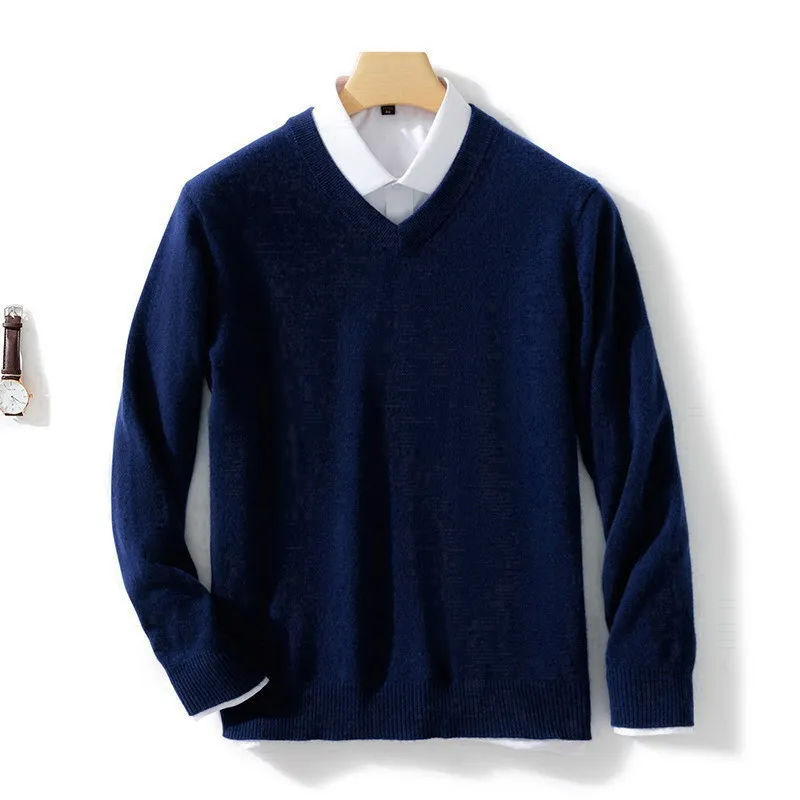 Men's Wool Warm Pullovers Sweater V-Neck Knit Autumn Fit Tops Male Cashmere Knitwear Jumpers Bottoming Shirt Plus Size 5XL