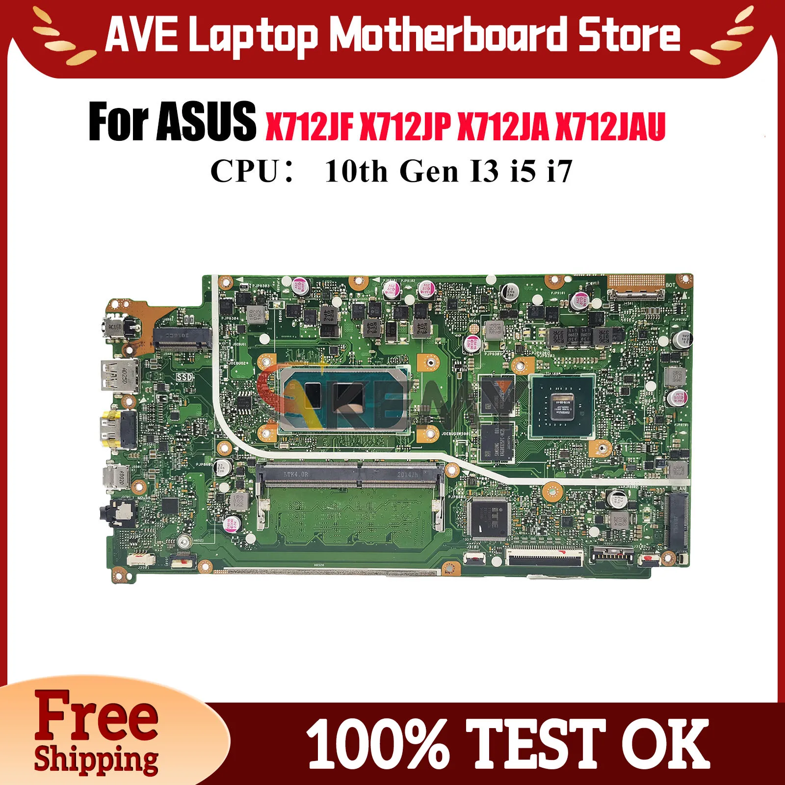 

X712JP Laptop Motherboard For ASUS V5000J X712J S712J X712JP X712JF X712JAW X712JAU K712J A712J Mainboard With 10th Gen I3 i5 i7