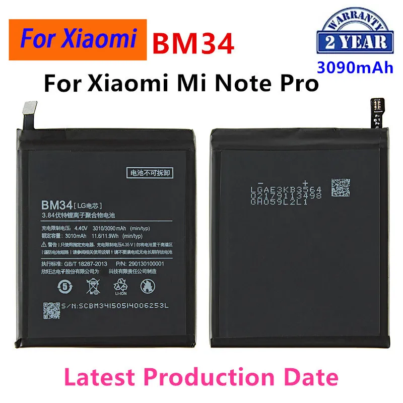 Brand New BM34 3010mAh Battery For Xiaomi Mi Note Pro BM34 4GB RAM  High Quality Phone Replacement Batteries +Tools