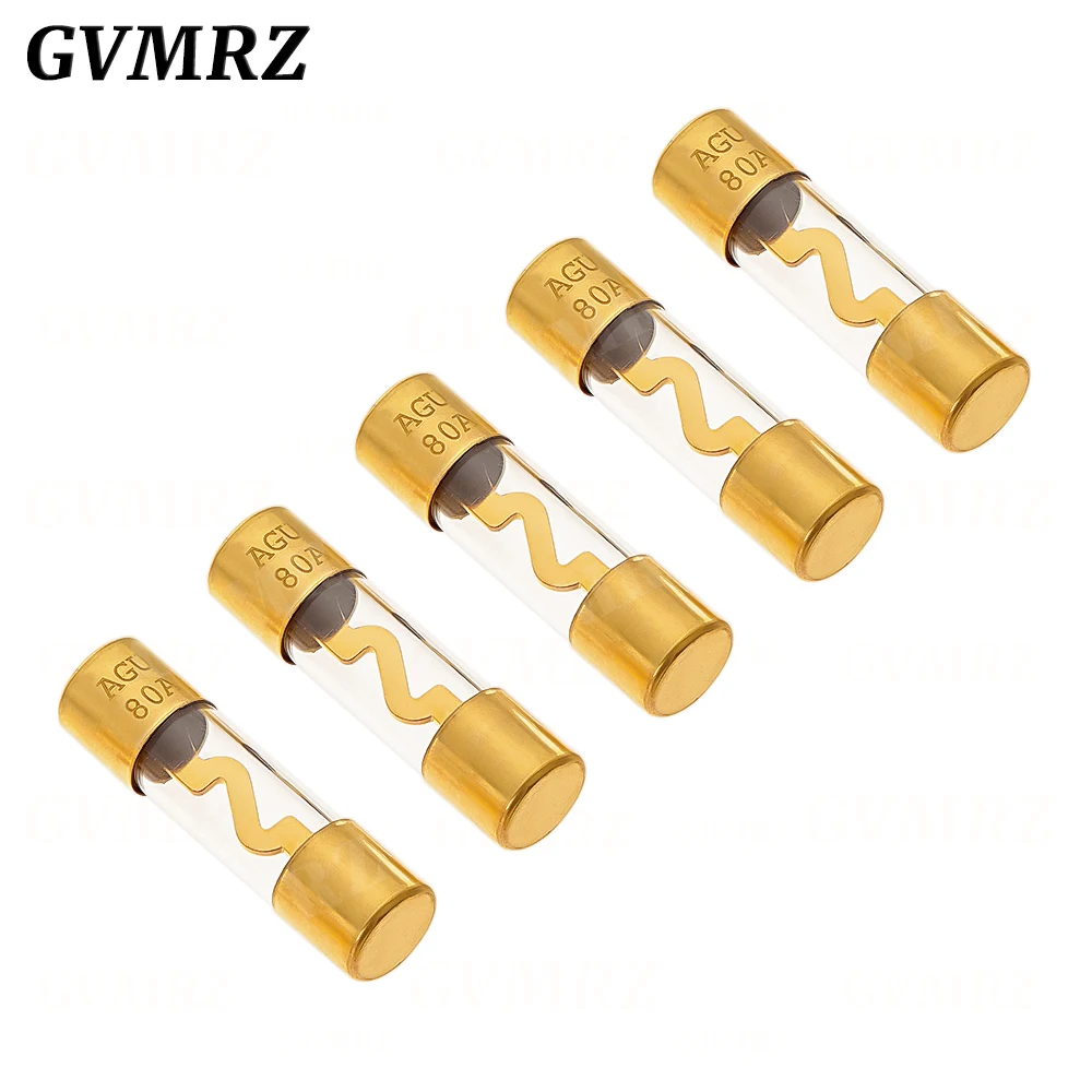 5PCS 10*38MM Gold Plated Glass AGU Fuse Fuses Pack Car Audio Amp Amplifier 10A 15A 20A 25A 30A 40A 50A 60A 70A 80A 100A Car Fuse