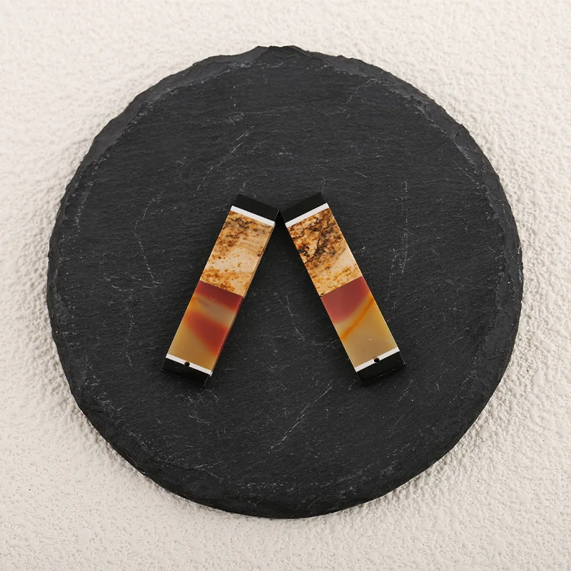Natural Stone Obsidian Mookite Jasper Picture Jasper Earring Bead,Fashion Jewelry Intarsia Earrings For Women 41x10x3mm 8.2g
