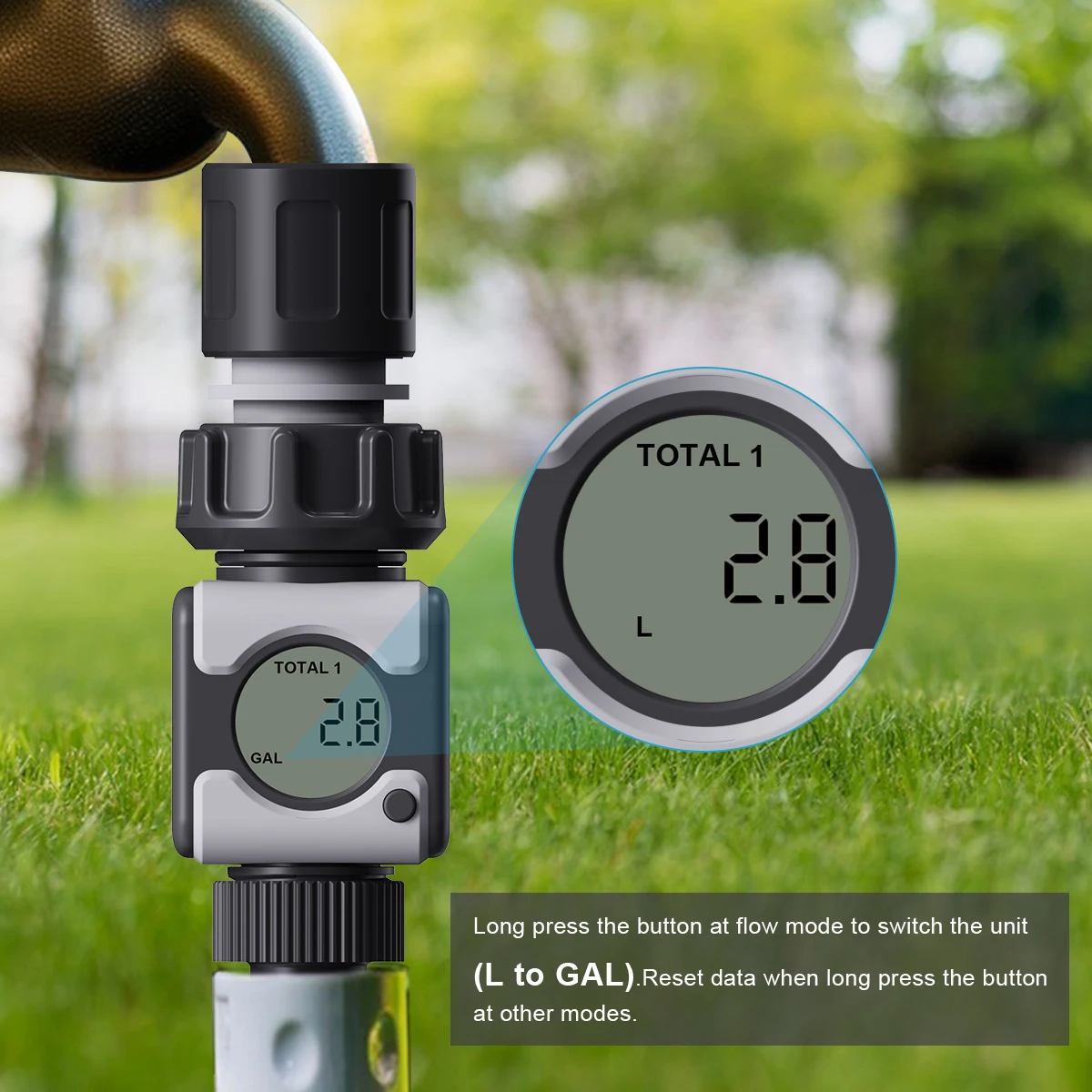 Water Flow Meter with Brass Inlet Metal Thread High Measure Accuracy Measure Gallon/Liter Consumption RV Water Tank Filling