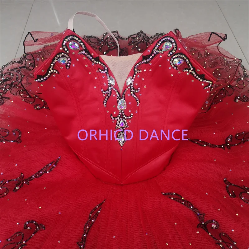 Hot Sale Professional High Quality 12 Layers Custom Size Kids Girls Adult Performance Wear Straight Red Ballet Tutu Costumes