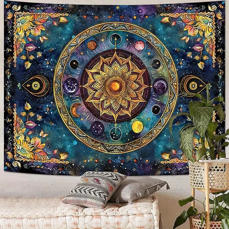 VIKAMA Cosmic Mandala Tapestry, Spiritual Wall Hanging Boho Decor for Bedroom, Meditation & Yoga Room, Aesthetic Wall Art
