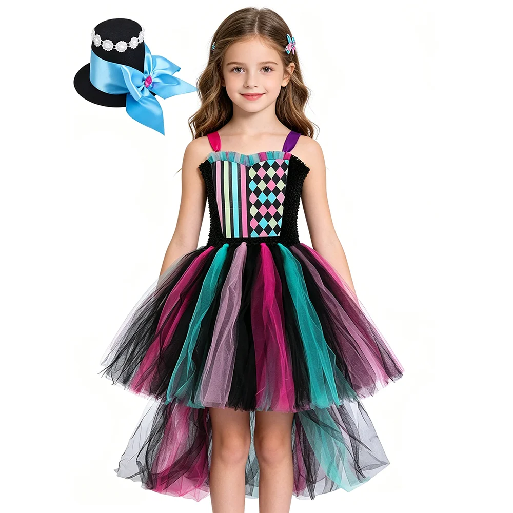 Robe Tutu Vintage Mad Hatter pour Filles, Thème Alice au Pays des Merveilles, Costumes de Gentleman pour Fête du Thé, Tenue d'Halloween et de Carnaval pour Enfants