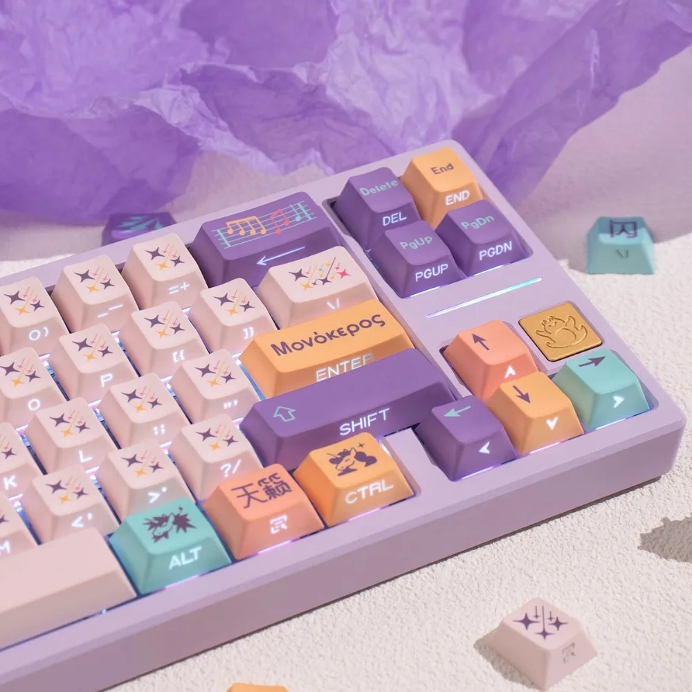 Glove Domikey Unicorn Keycap Set 129key PBT Custom Cute Translucent Keyboard Cap Cherry Profile Key Cap for Mechanical Keyboard