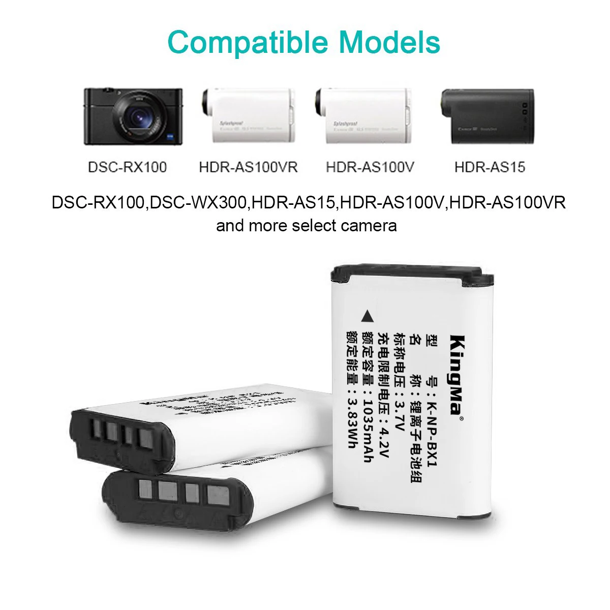 NP-BX1 KingMa بطارية بديلة (3 عبوات) ومجموعة شاحن USB ثلاثي القنوات لهاتف Sony NP-BX1، DSC-RX100، DSC-RX100M III، IV، V/VII، ZV-1