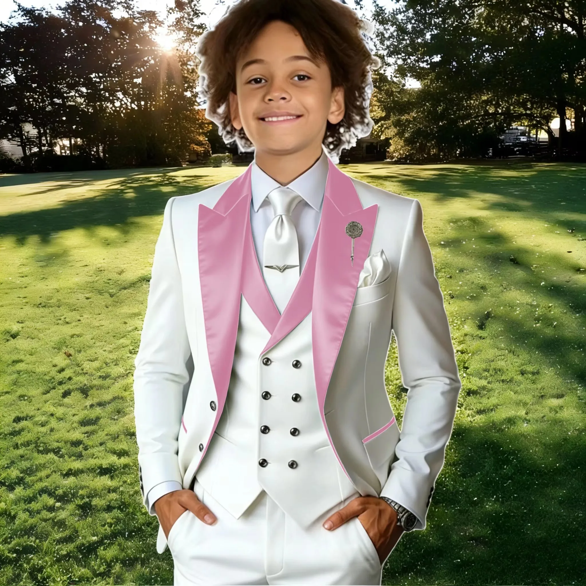 

Floewr Boy's Suit Formal Set 3-Pieces (Jacket+vest+pants) Peak Lapel Kids Tuxedos 2-18Year Old Wedding Prom Party Child Clothes