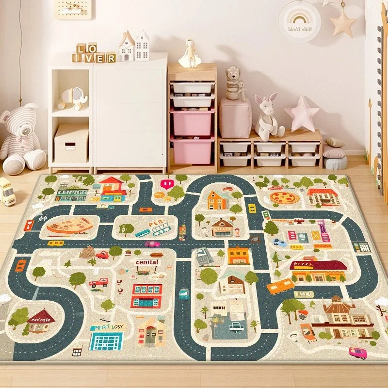 Traffic Road Play Living Room Carpet Decoration Home Non-slip Soft Rug Bedroom Bedside Foldable Plush Floor Mat Tatami Washable