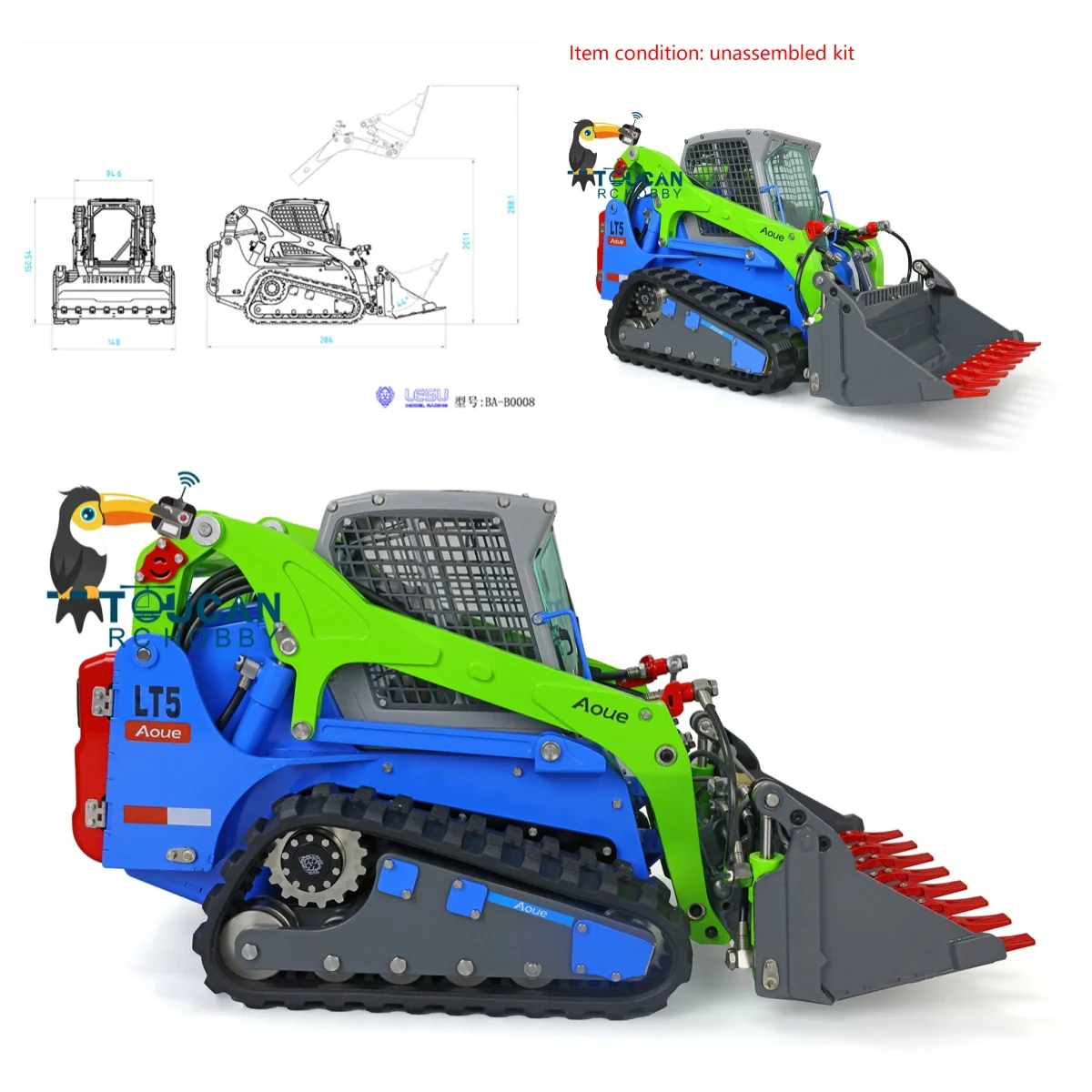 

LESU RC Loader KIT Painted Metal Aoue Lt5 1/14 Hydraulic System Tracked Skid-Steer Lights ESC Motor RC Model Thzh1273-Smt3