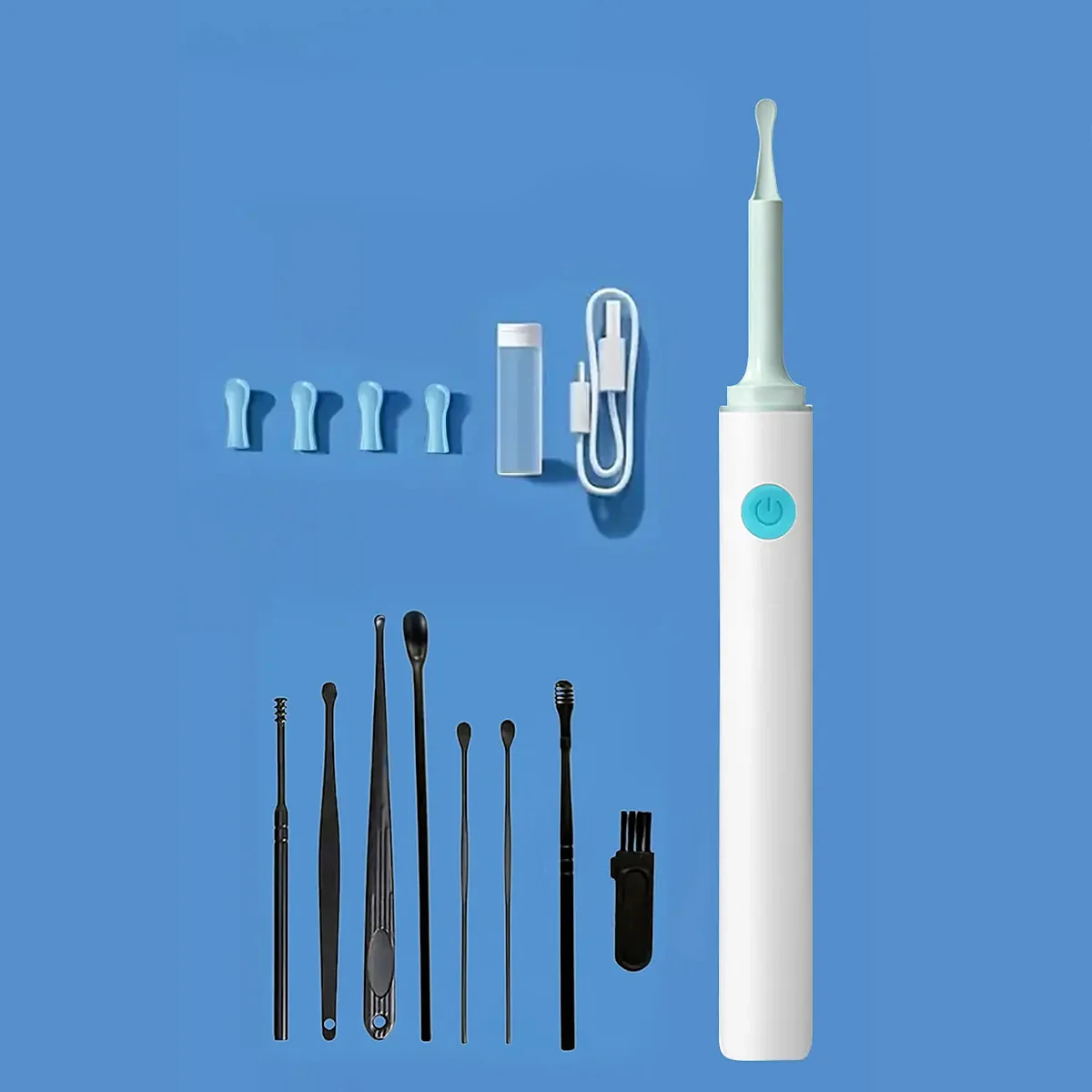 مغرفة أذن مرئية مع مجموعة أذن مكونة من 8 قطع - أداة تنظيف قنوات الأذن، أداة اختيار الأذن من ريش الأوز، مزيل الشمع