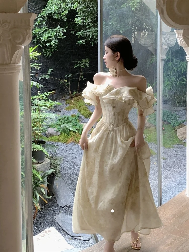 

Retro One-oulder Tianli Long Dr Women's Winter New Birthday Gift Dr Princ Sle Casual Loose Waist ort Sve