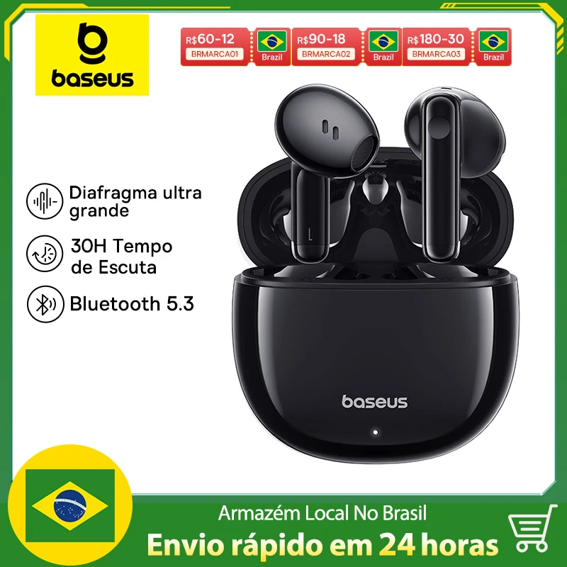 Fone De Ouvido Bluetooth 5.3 Baseus Bowie E13 Som Imersivel Recarregável Latencia Zero ENVIO IMEDIATO