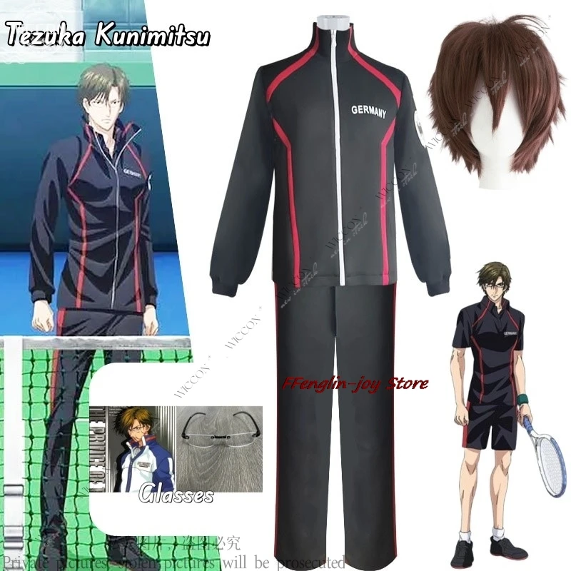 Tezuka Kunimitsu THE PRINCE OF TENNIS Costume Sportswear Team Sets Tennis Gym Suit For Men Cosplay Wig Glasses Halloween Cos