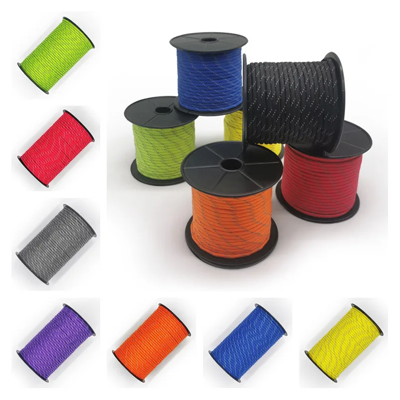 

100 м светоотражающий Паракорд, 4 мм Паракорд, 7 нитей, веревка для кемпинга на открытом воздухе, парашютный шнур, Многофункциональный шнурок для палатки