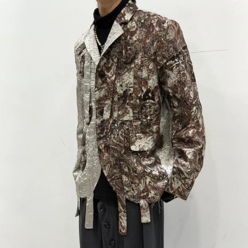 WVGA Spring Autumn New Men Personalized Printed Patchwork Trendy Blazer Niche Chic Casual Punk Turn-Down Collar Coats Ins W28423