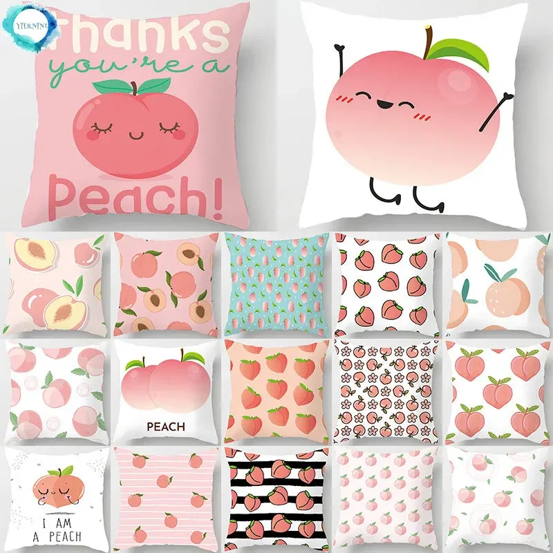 

Pink Peach Fruit Pattern Decorative Cushions Pillowcase Polyester Cushion Cover Throw Pillow Sofa Decoration Pillowcover 40963